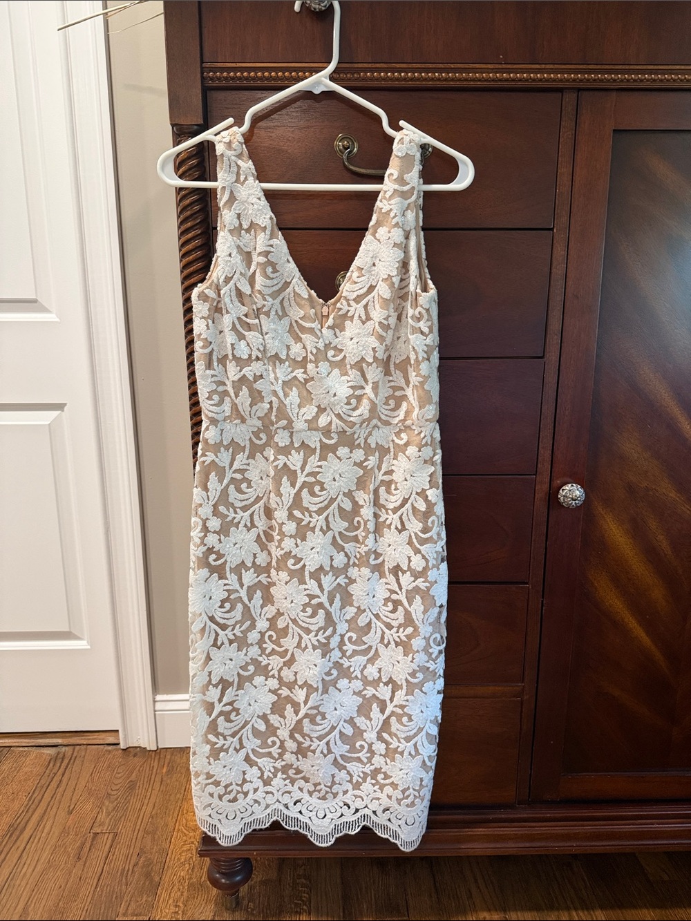 BHLDN Lace Overlay Midi Dress in Ivory and Nude